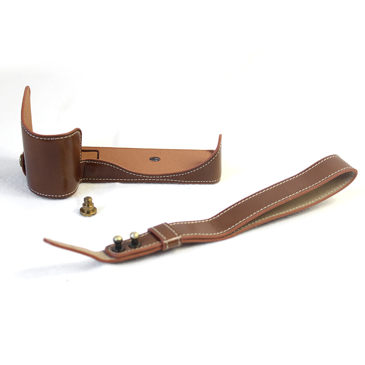 Bottom Opening PU Leather Half Camera Cover with Strap for Nikon Coolpix P1000 - Brown