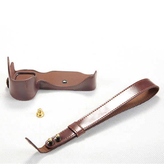 Bottom Opening PU Leather Half Camera Case with Strap for Nikon Z7 Camera - Coffee