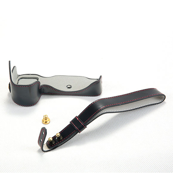Bottom Opening PU Leather Half Cover with Strap for Nikon Z7 Camera - Black