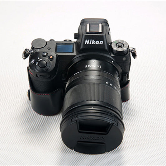 Bottom Opening PU Leather Half Cover with Strap for Nikon Z7 Camera - Black