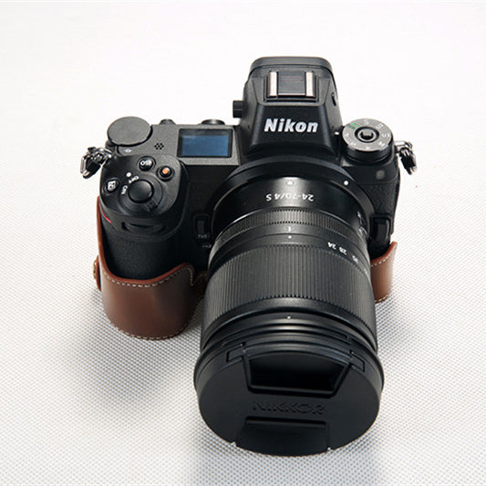 Bottom Opening PU Leather Half Protection Shell with Strap for Nikon Z7 Camera - Brown