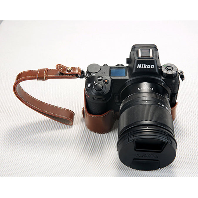 Bottom Opening PU Leather Half Protection Shell with Strap for Nikon Z7 Camera - Brown