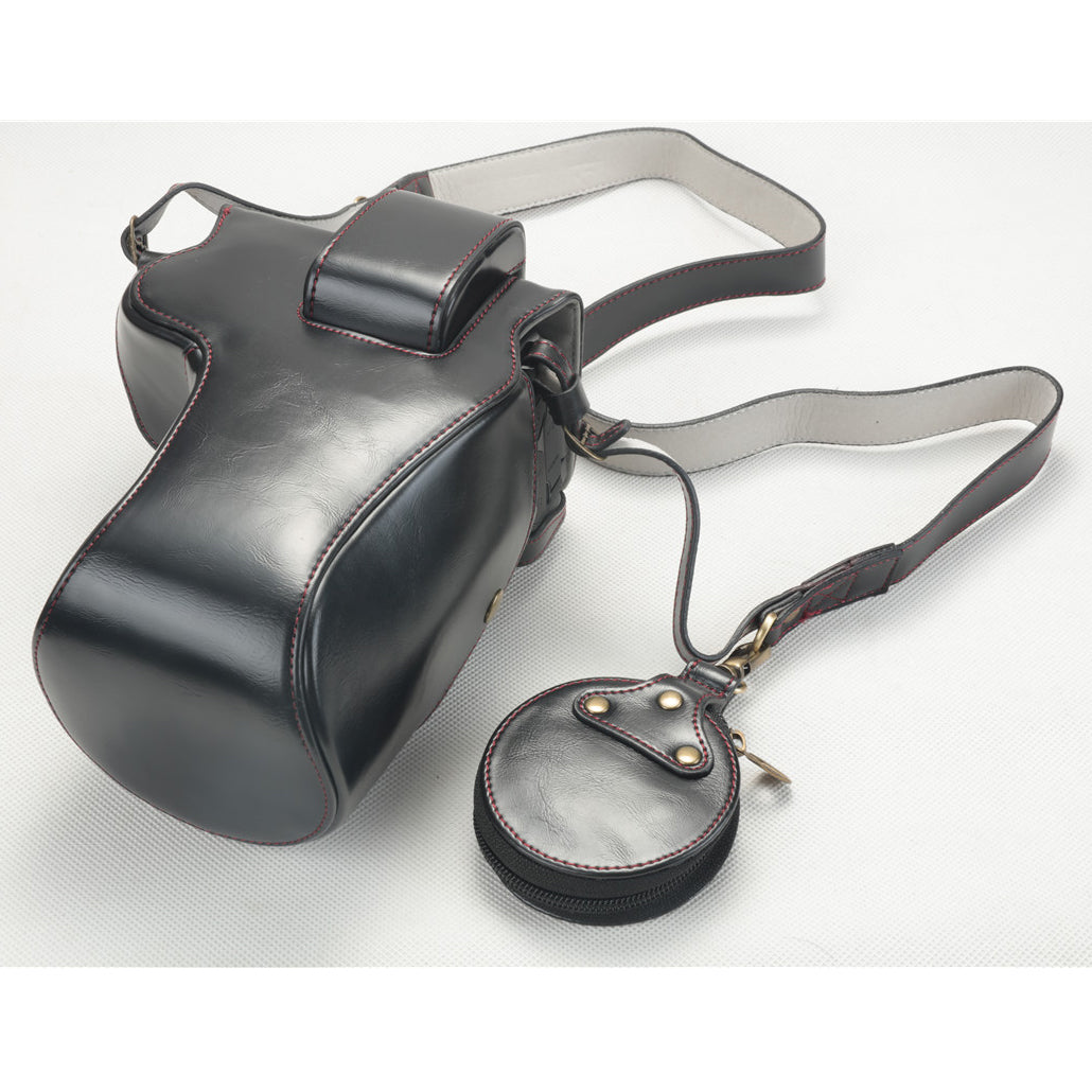 PU Leather Camera Protection Cover + Strap + Camera Lens Bag for Canon EOS R - Black