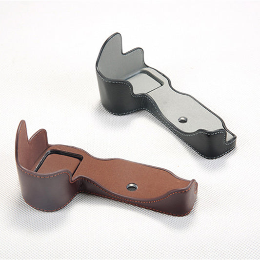 Uniqkart for Nikon Z7 Genuine Leather Half Bottom Camera Protection Case with Strap - Brown