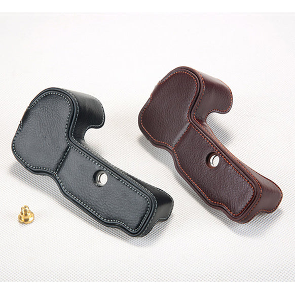 Uniqkart for Nikon Z7 Genuine Leather Half Bottom Camera Protection Case with Strap - Brown