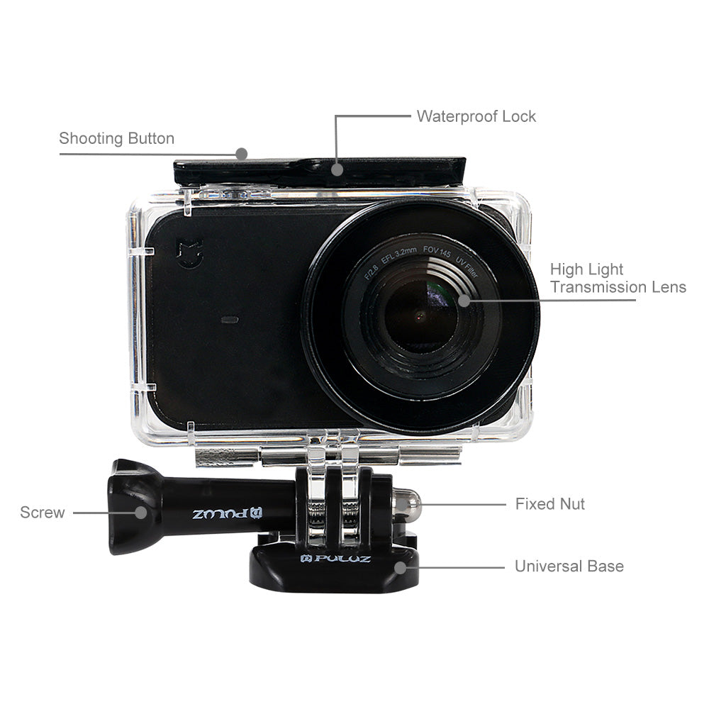 PULUZ 45M Underwater Acrylic Plexiglass Waterproof Housing Diving Case for Xiaomi Mijia Small Camera, with Buckle Basic Mount & Screw