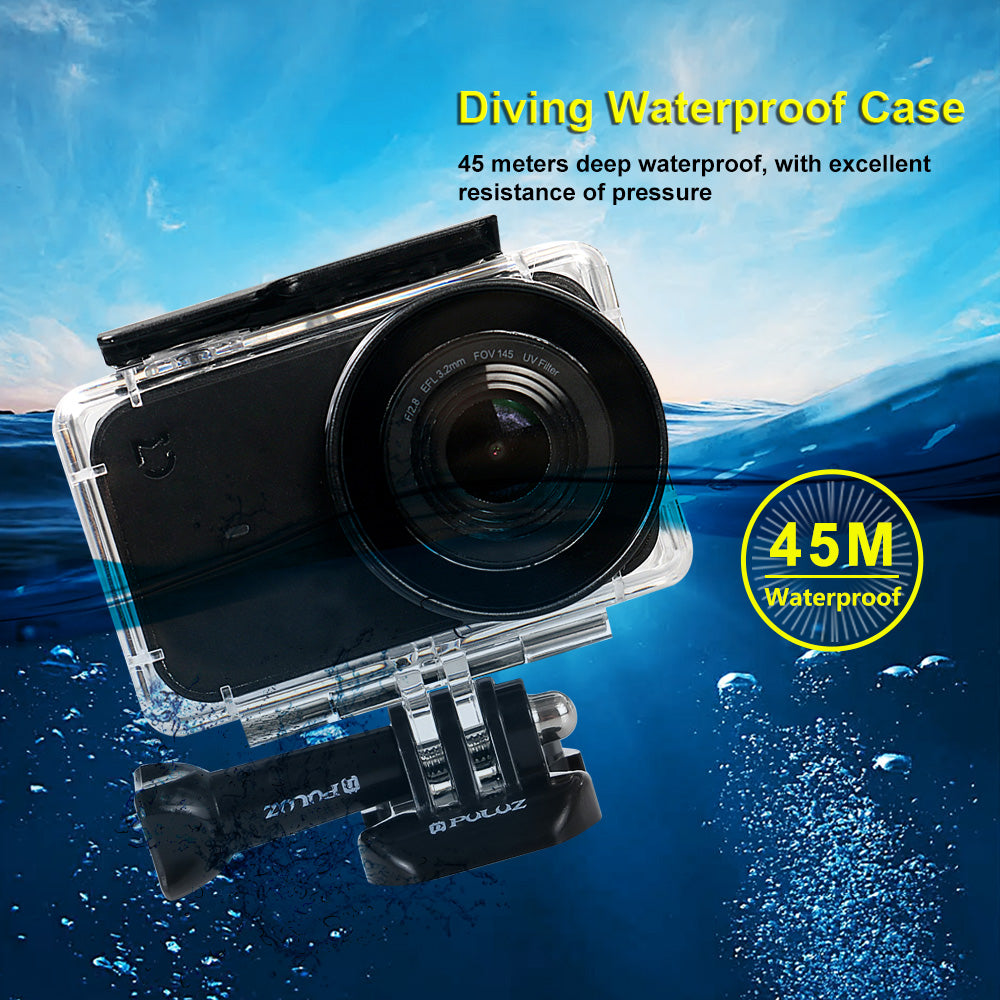 PULUZ 45M Underwater Acrylic Plexiglass Waterproof Housing Diving Case for Xiaomi Mijia Small Camera, with Buckle Basic Mount & Screw