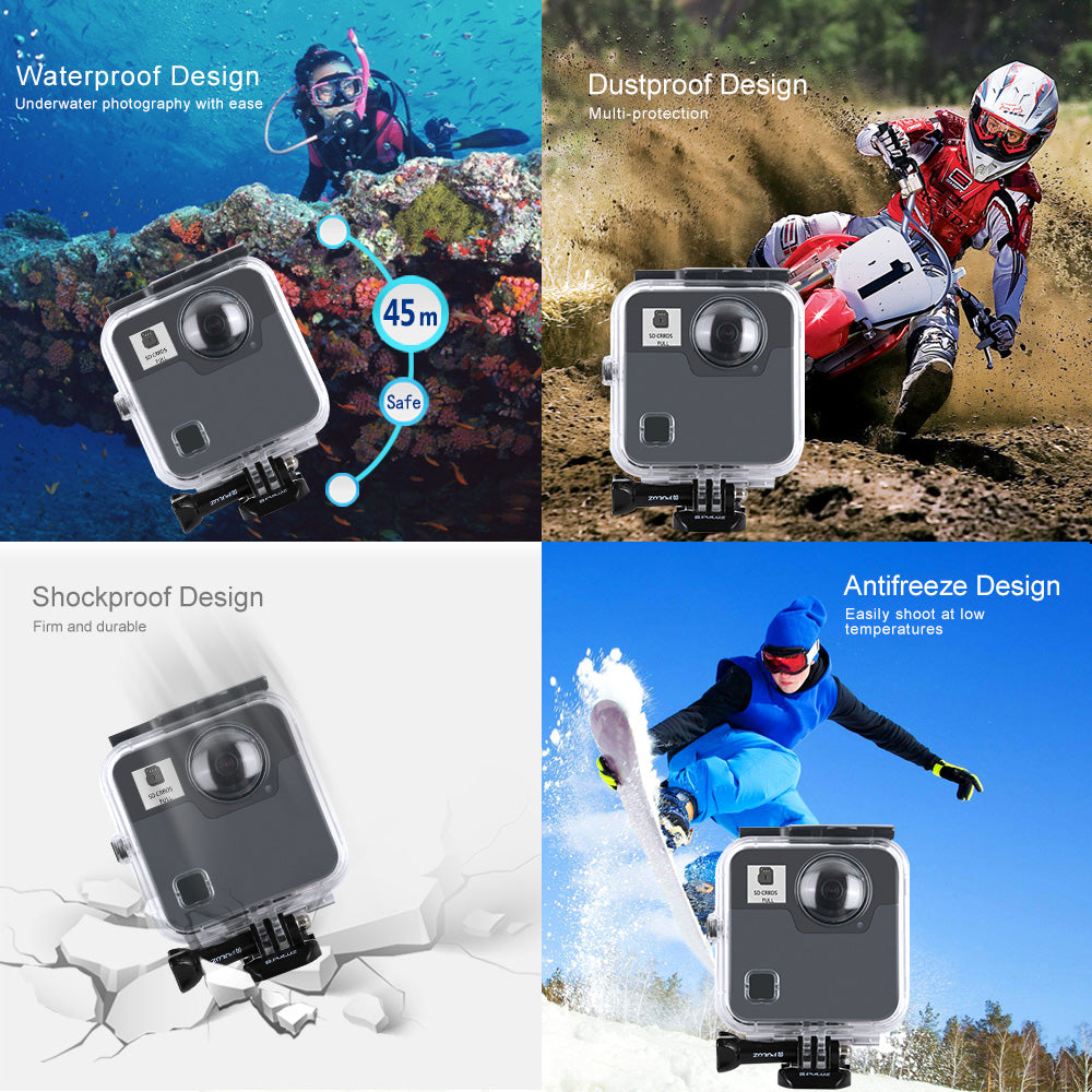 PULUZ 45M Underwater Waterproof Shockproof Housing Diving Case for GoPro Fusion, with Buckle Basic Mount & Screw