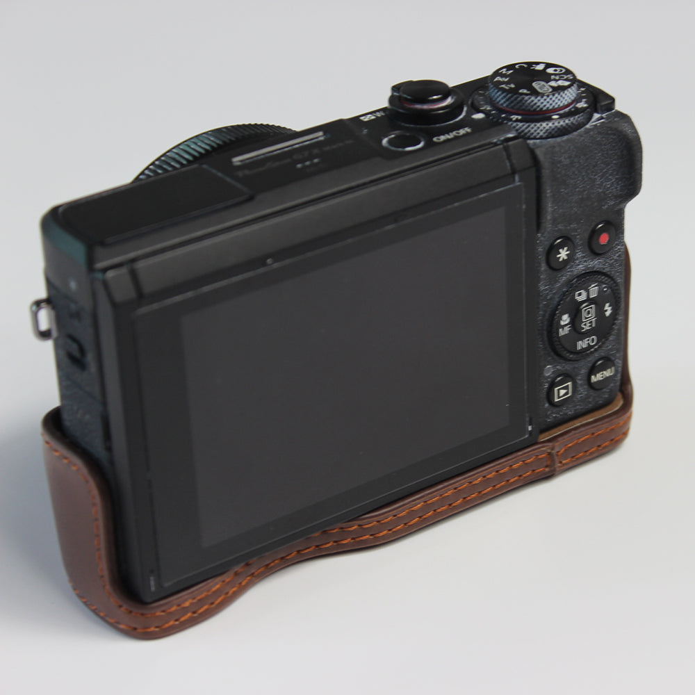 PU Leather Half Camera Case Bag Cover Protector for Canon PowerShot G7 X Mark II - Coffee