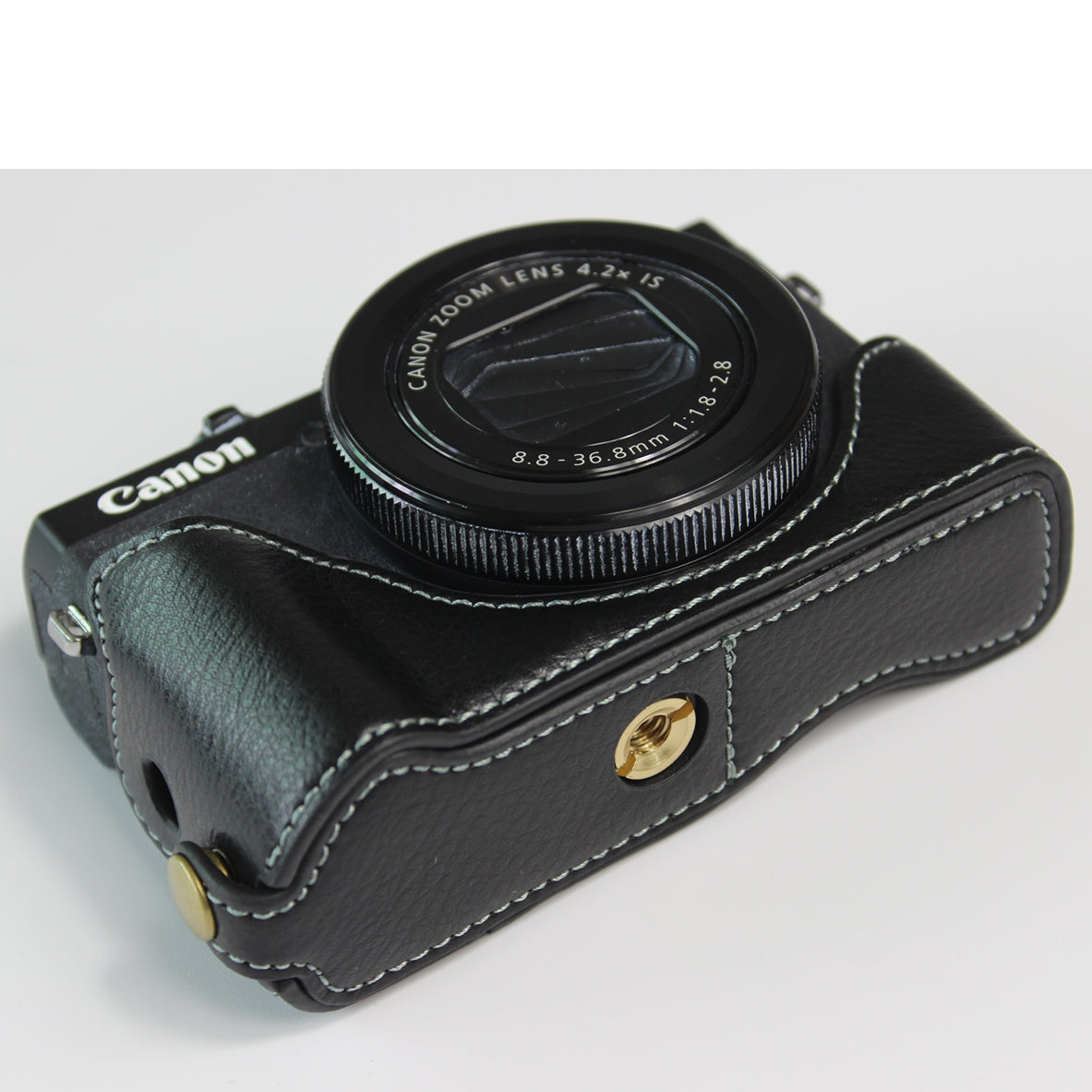 Genuine Leather Half Camera Case Bag Cover Protector for Canon PowerShot G7 X Mark III - Black