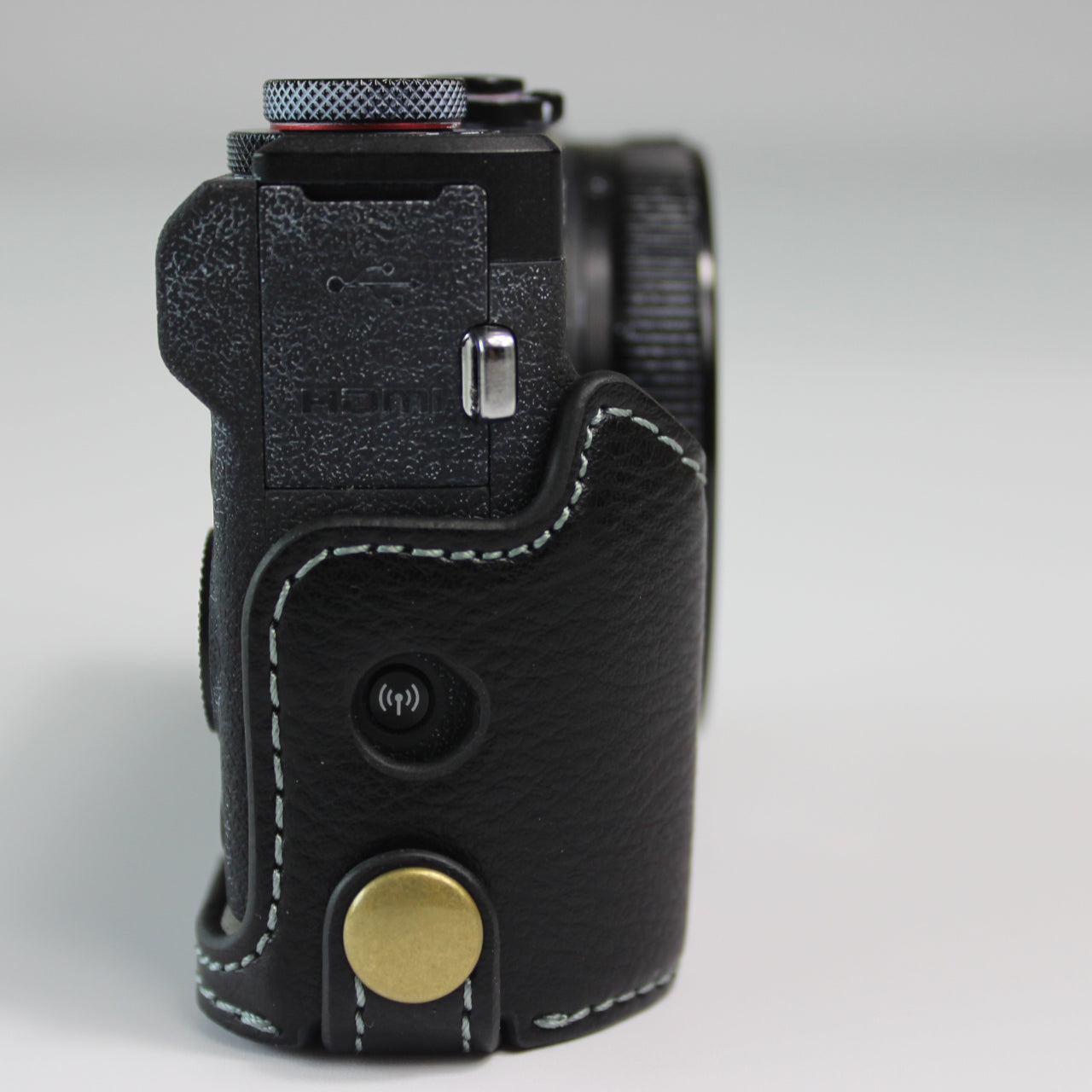 Genuine Leather Half Camera Case Bag Cover Protector for Canon PowerShot G7 X Mark III - Black