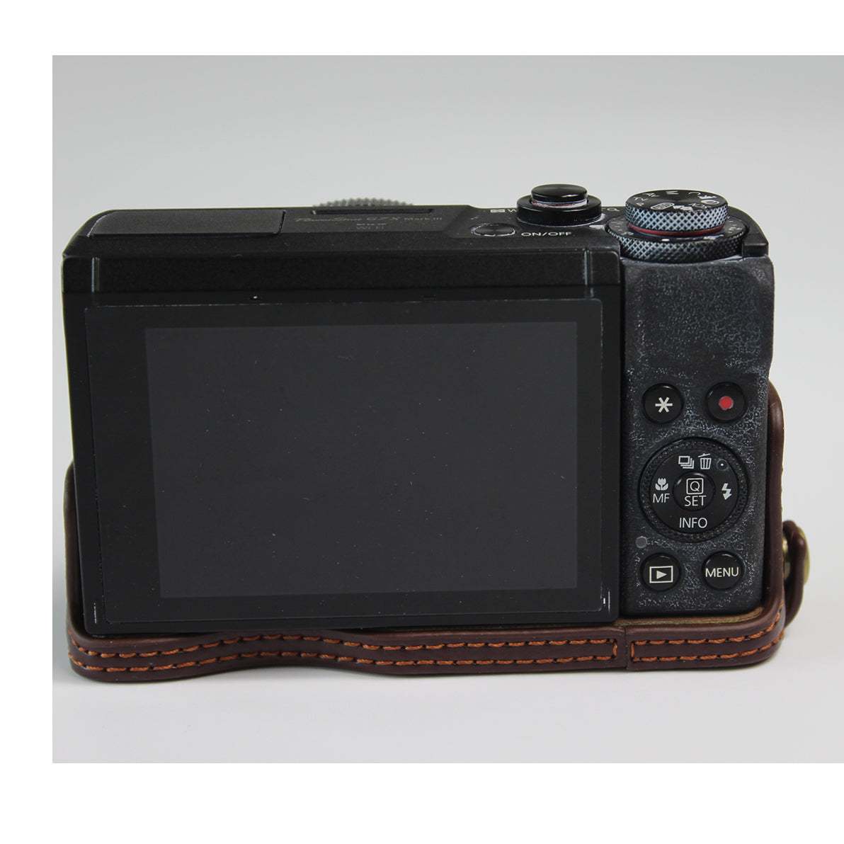 Genuine Leather Half Camera Case Bag Cover Protector for Canon PowerShot G7 X Mark III - Coffee