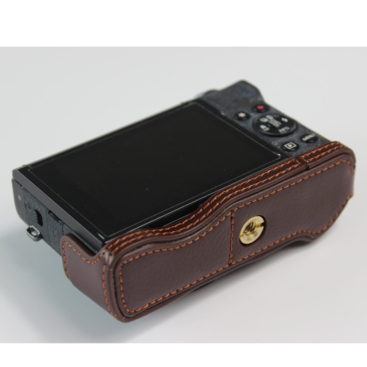 Genuine Leather Half Camera Case Bag Cover Protector for Canon PowerShot G7 X Mark III - Coffee