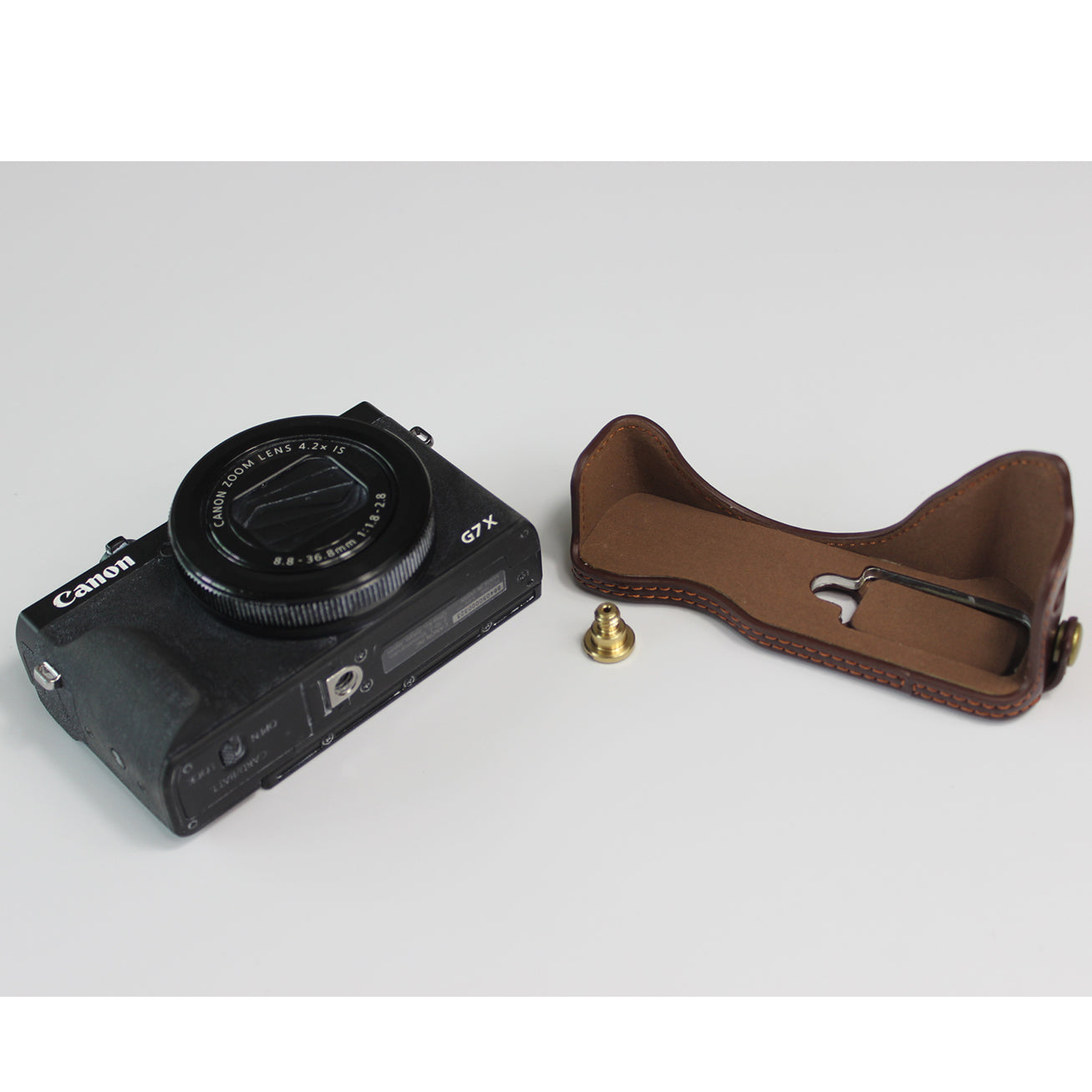 Genuine Leather Half Camera Case Bag Cover Protector for Canon PowerShot G7 X Mark III - Coffee