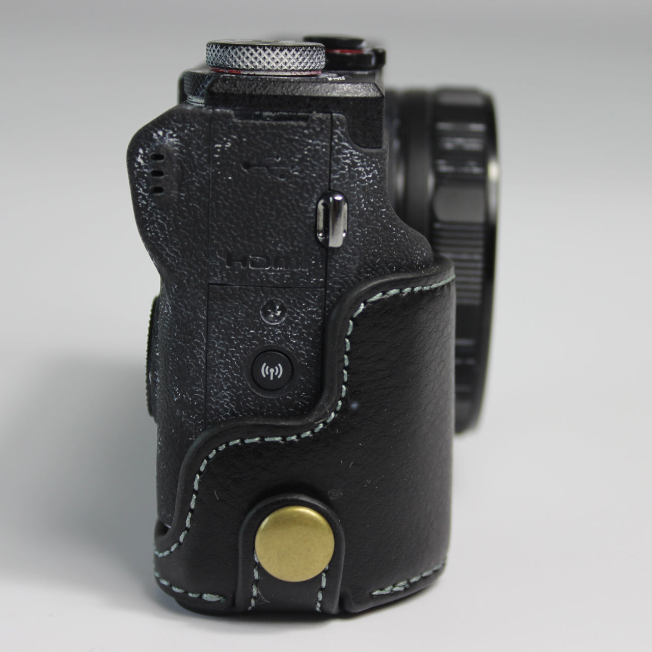 Genuine Leather Half Camera Case Bag Cover Protector for Canon PowerShot G5 X Mark II - Black