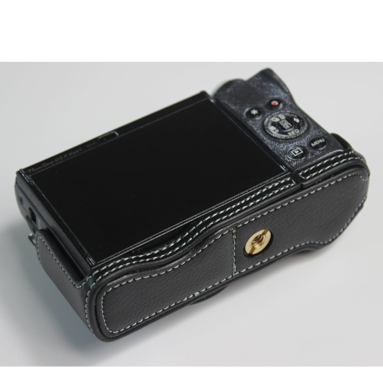 Genuine Leather Half Camera Case Bag Cover Protector for Canon PowerShot G5 X Mark II - Black