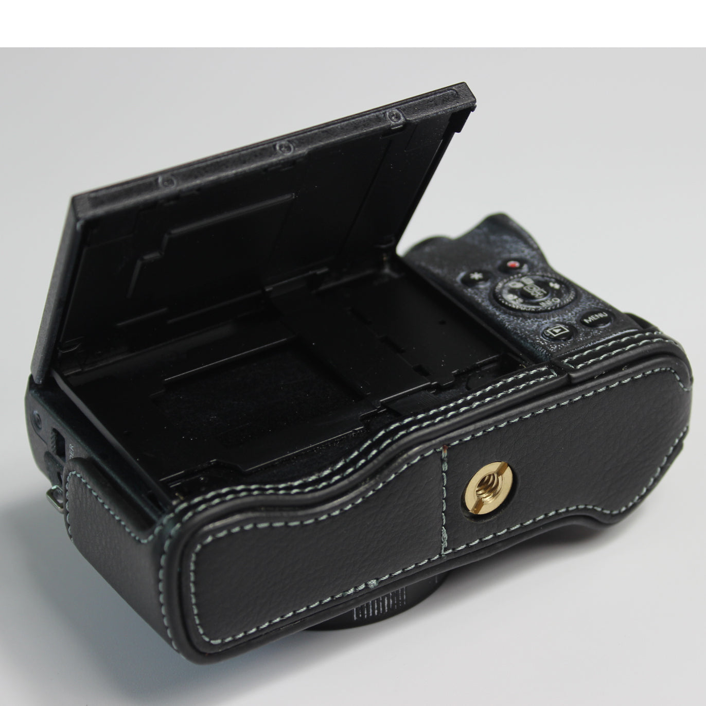 Genuine Leather Half Camera Case Bag Cover Protector for Canon PowerShot G5 X Mark II - Black