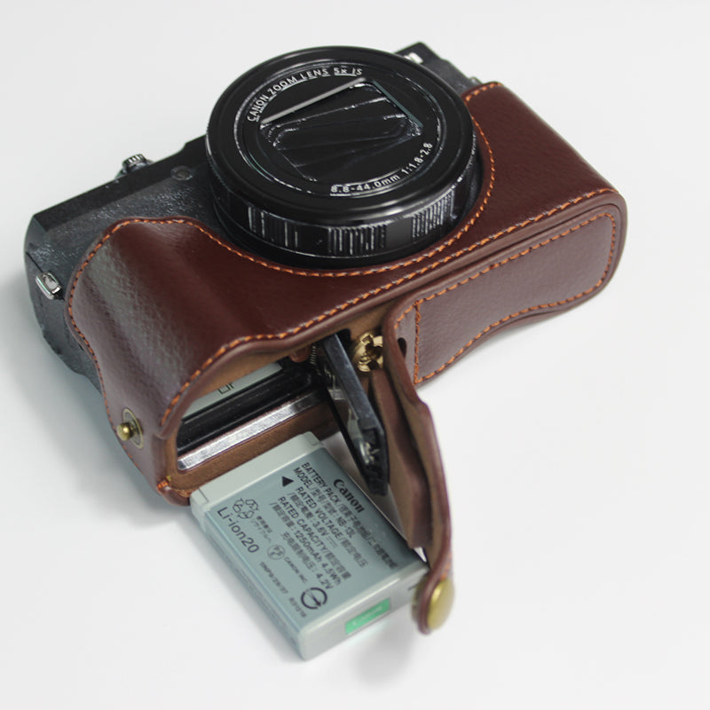 Genuine Leather Half Camera Case Bag Cover Protector for Canon PowerShot G5 X Mark II - Coffee