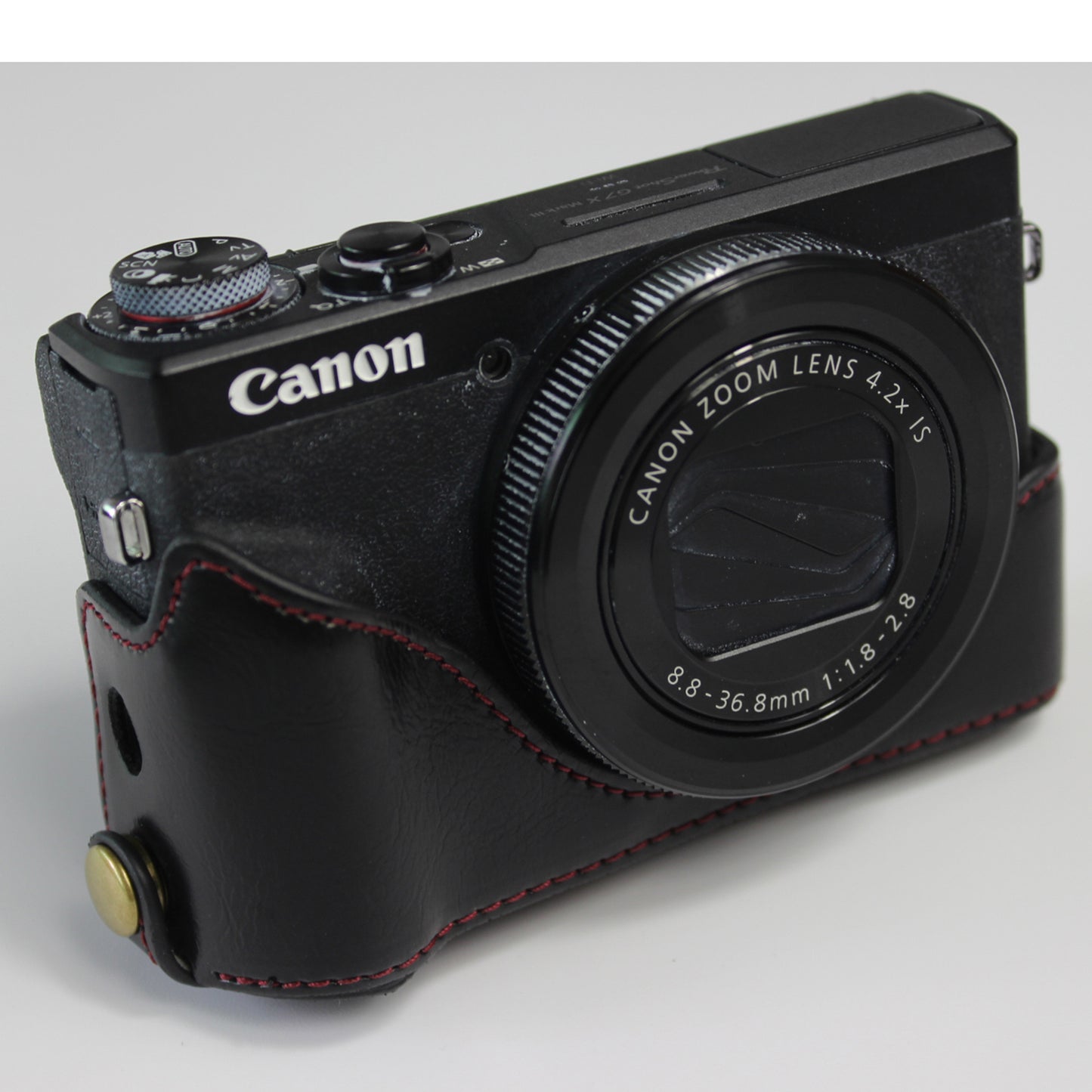 PU Leather Half Camera Case Bag with Strap for Canon PowerShot G7 X Mark III - Black
