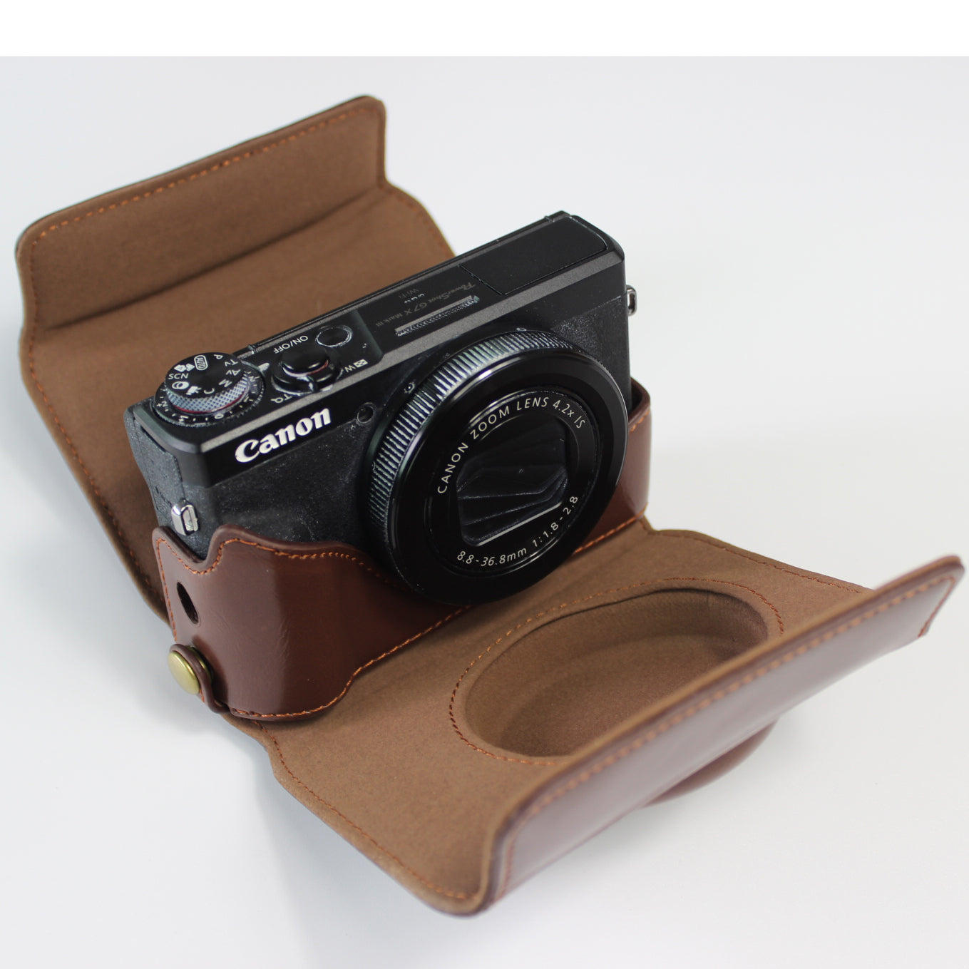 PU Leather Half Camera Case Bag with Strap for Canon PowerShot G7 X Mark III - Coffee