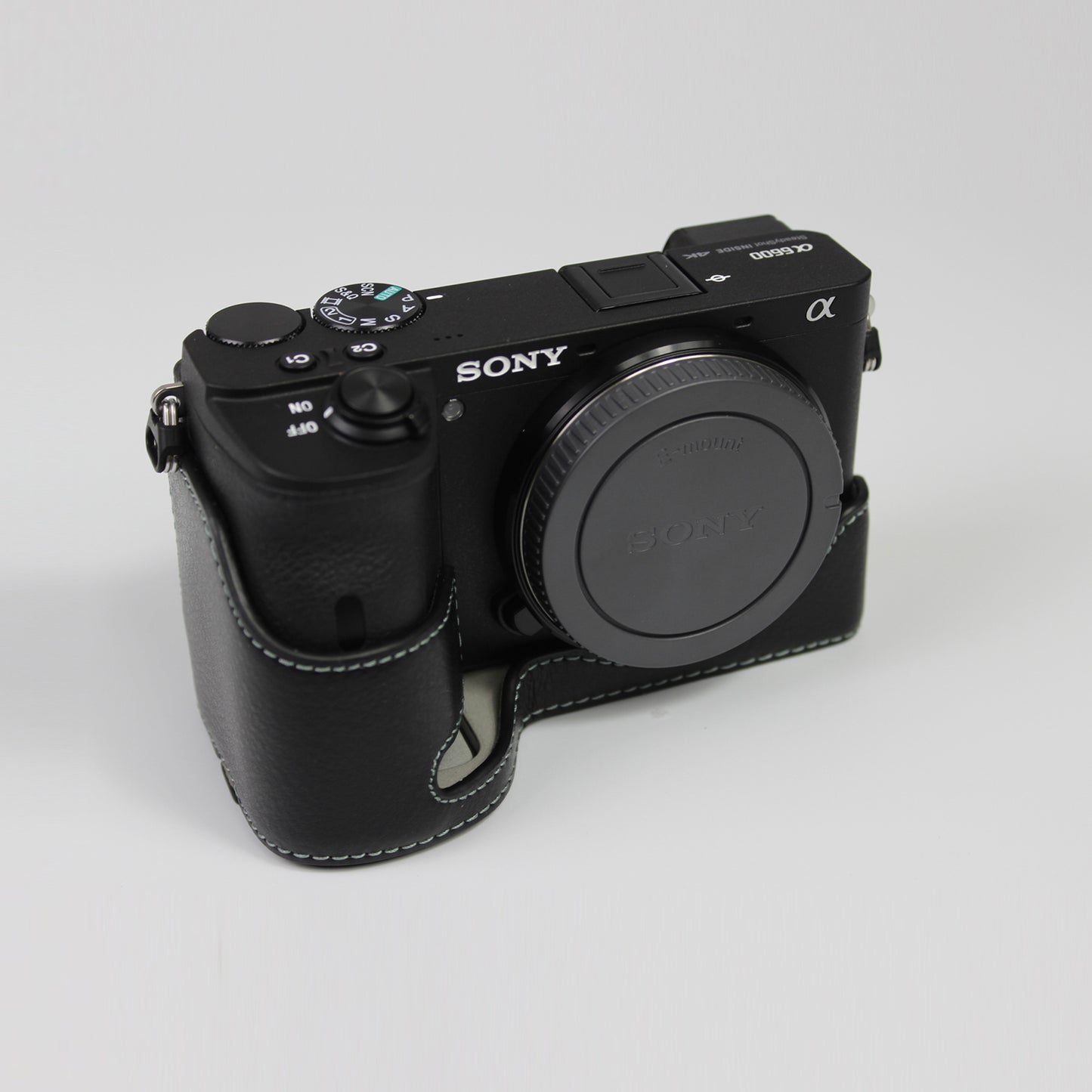 Genuine Leather Camera Protection Base Protection Semi-Case for Sony A6600 - Black