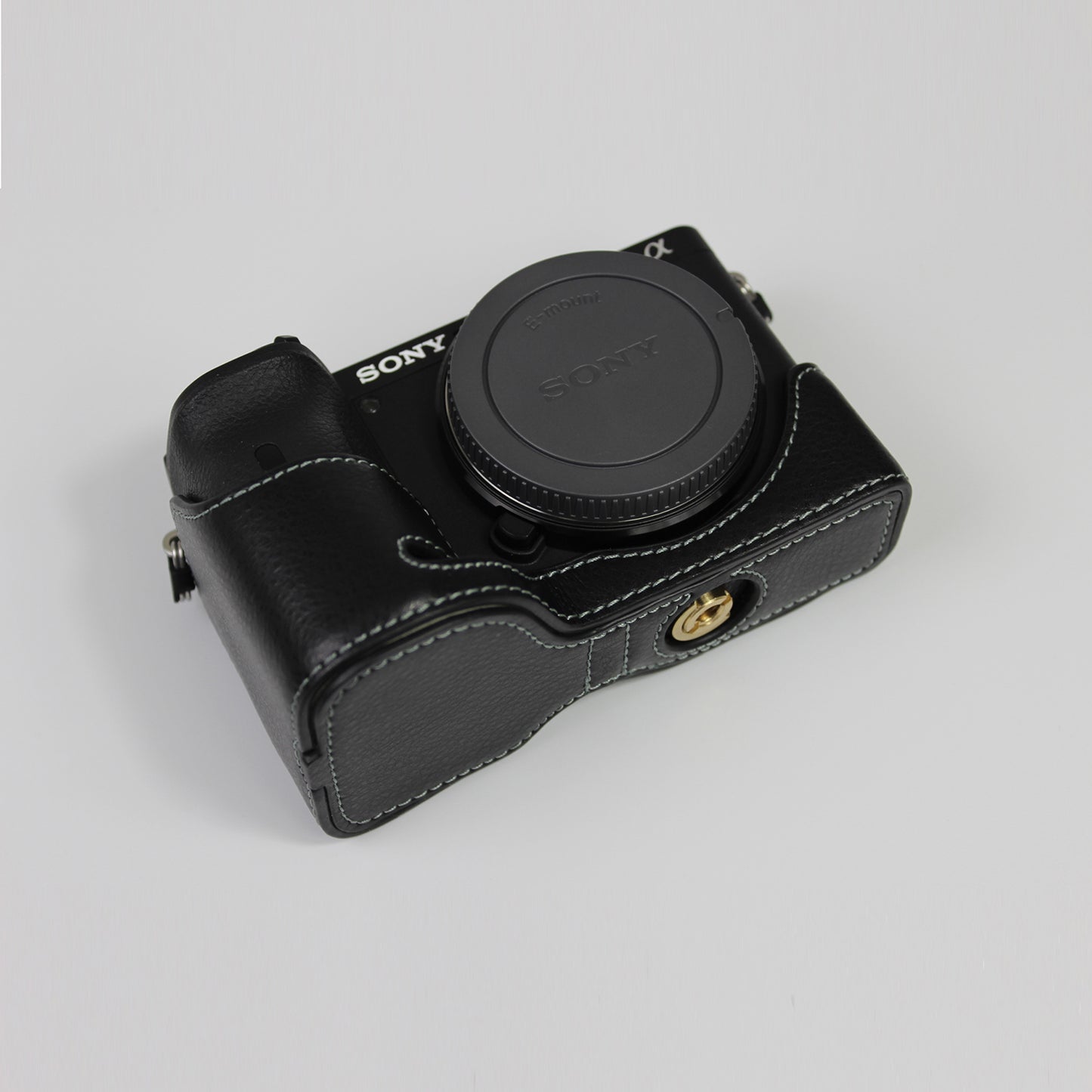Genuine Leather Camera Protection Base Protection Semi-Case for Sony A6600 - Black