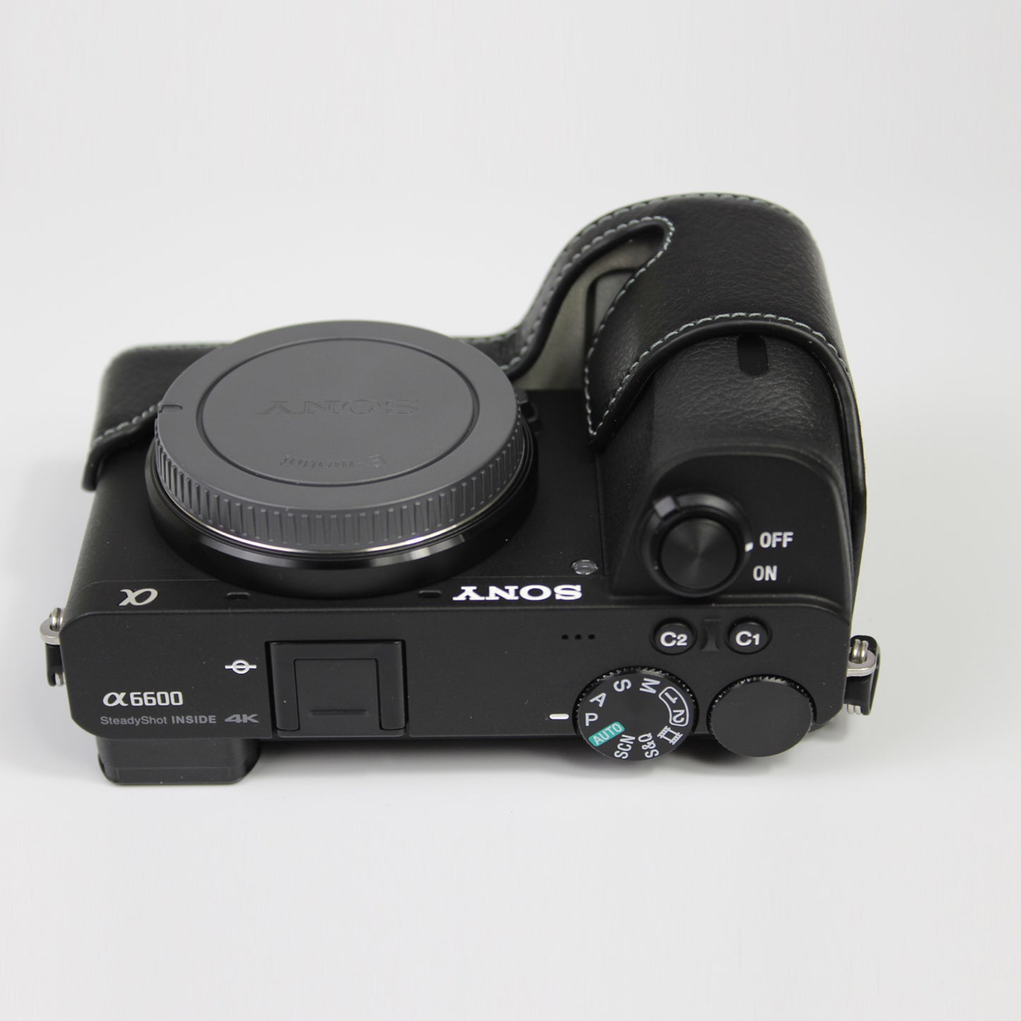 Genuine Leather Camera Protection Base Protection Semi-Case for Sony A6600 - Black