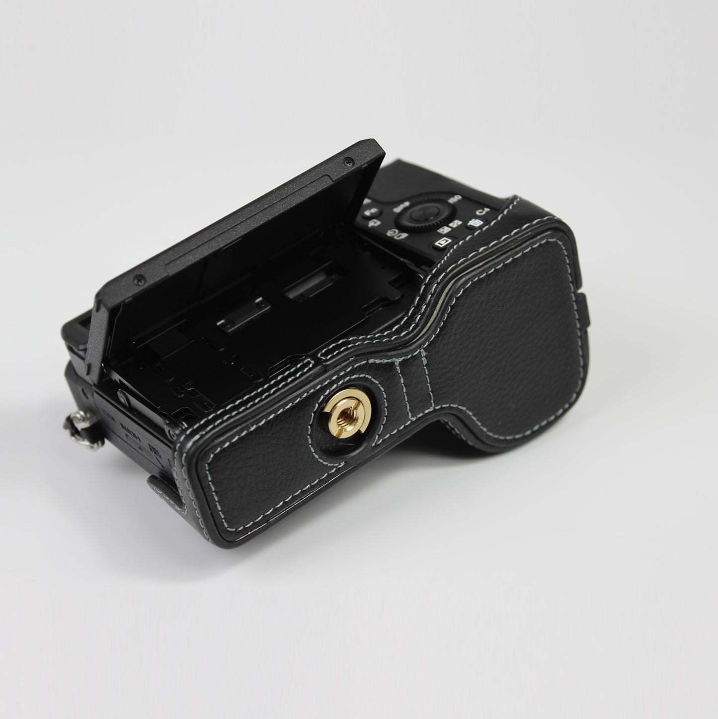 Genuine Leather Camera Protection Base Protection Semi-Case for Sony A6600 - Black