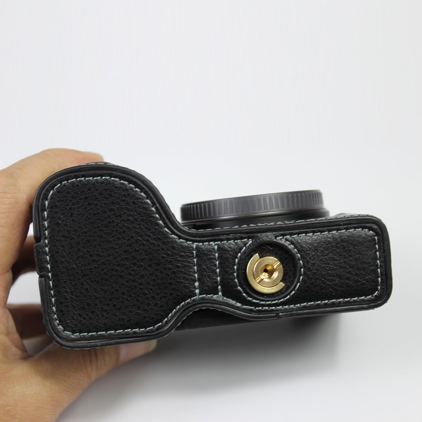 Genuine Leather Camera Protection Base Protection Semi-Case for Sony A6600 - Black