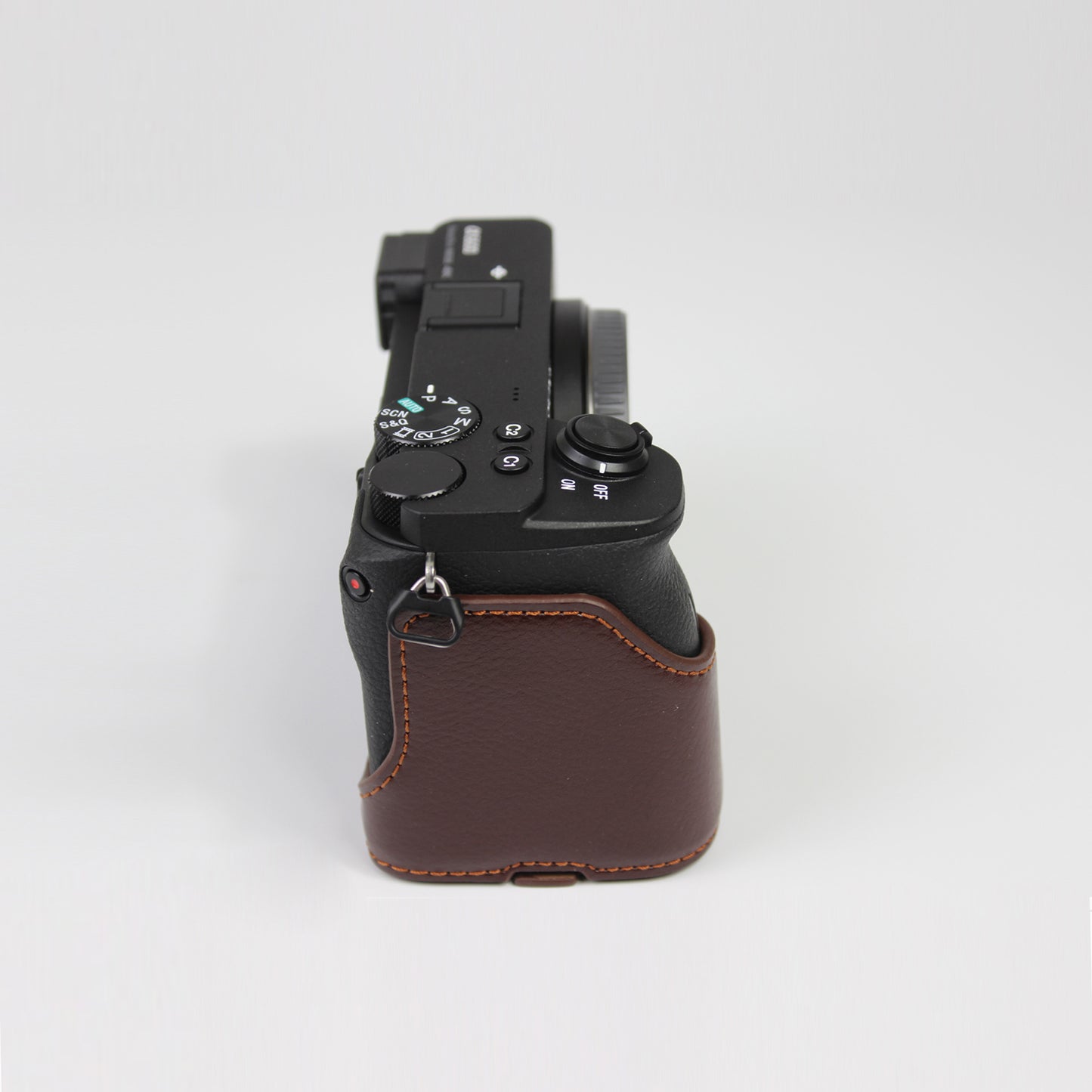 Genuine Leather Camera Protection Base Protection Semi-Case for Sony A6600 - Coffee