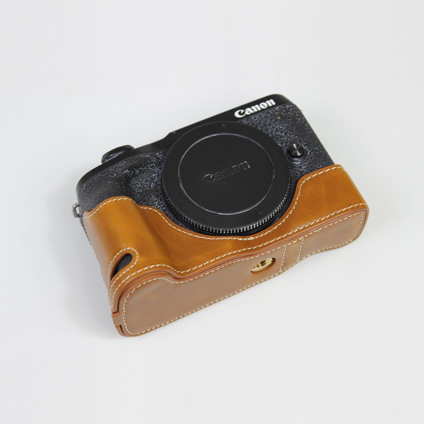 Genuine Leather Camera Protection Base Protection Semi-Case for Canon EOS M6 Mark II /EOS M6II - Brown