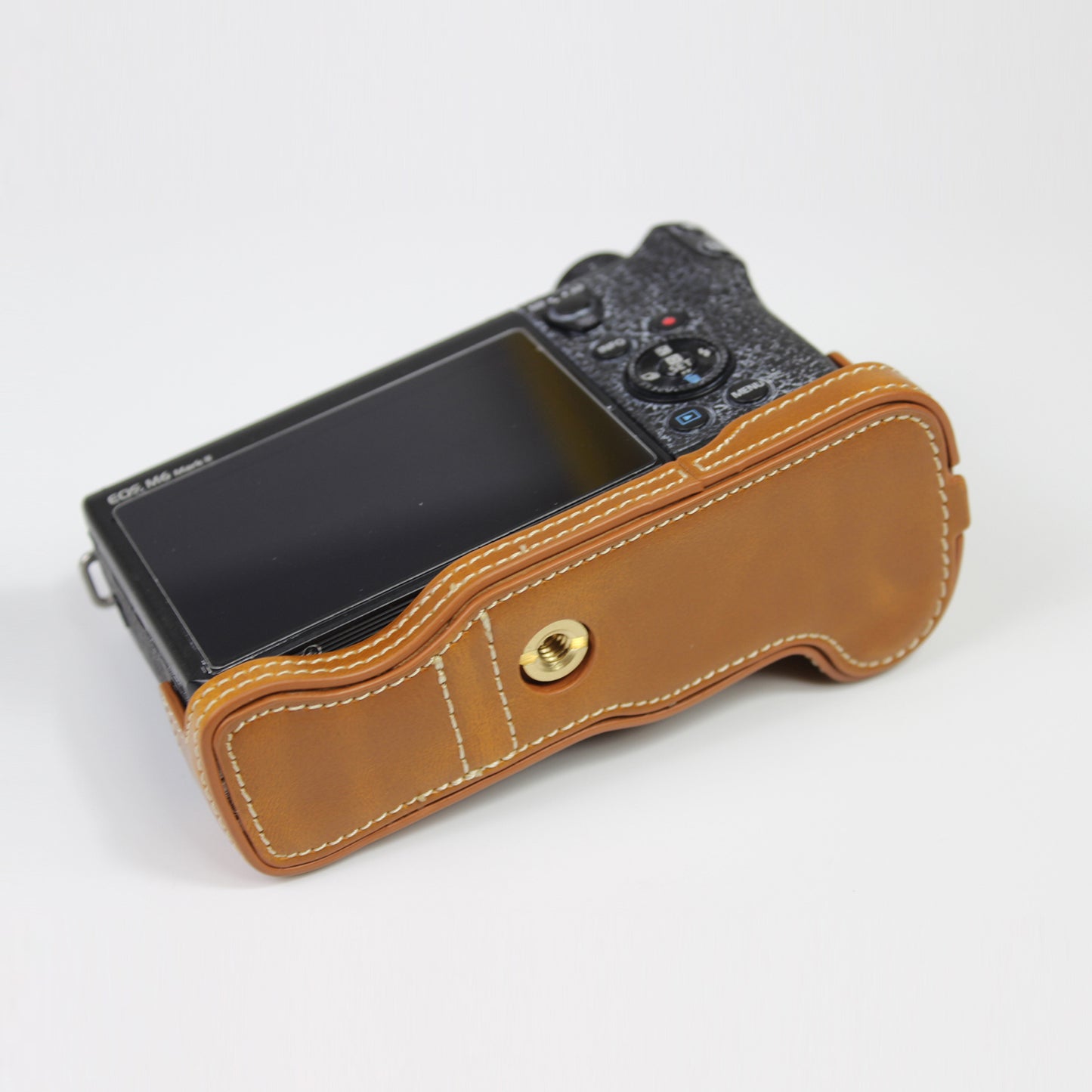 Genuine Leather Camera Protection Base Protection Semi-Case for Canon EOS M6 Mark II /EOS M6II - Brown
