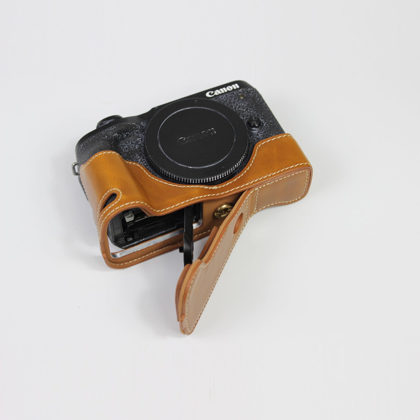 Genuine Leather Camera Protection Base Protection Semi-Case for Canon EOS M6 Mark II /EOS M6II - Brown