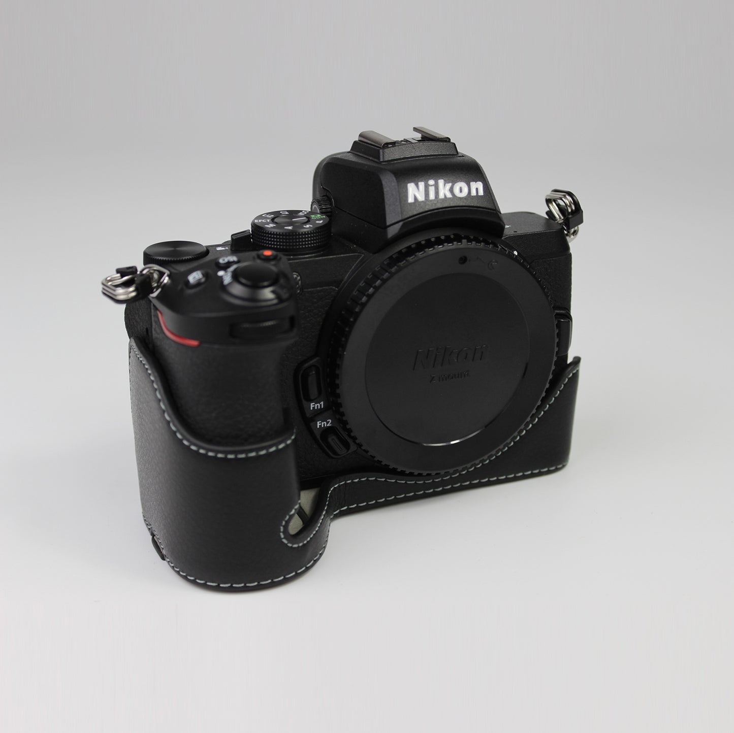 Genuine Leather Half Bottom Camera Protective Case Bag for Nikon Z50 / Z30 - Black