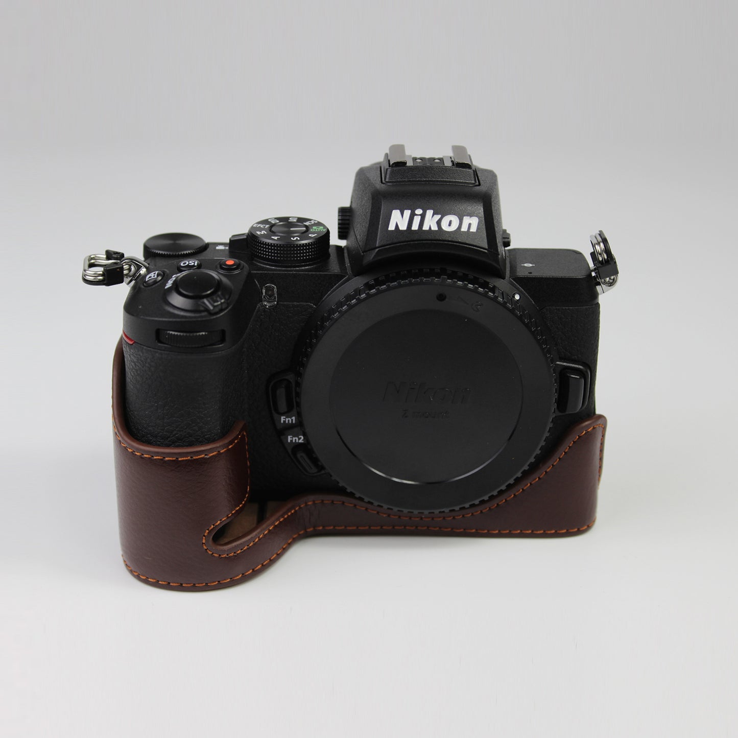 Genuine Leather Half Bottom Camera Protective Case Bag for Nikon Z50 / Z30 - Coffee