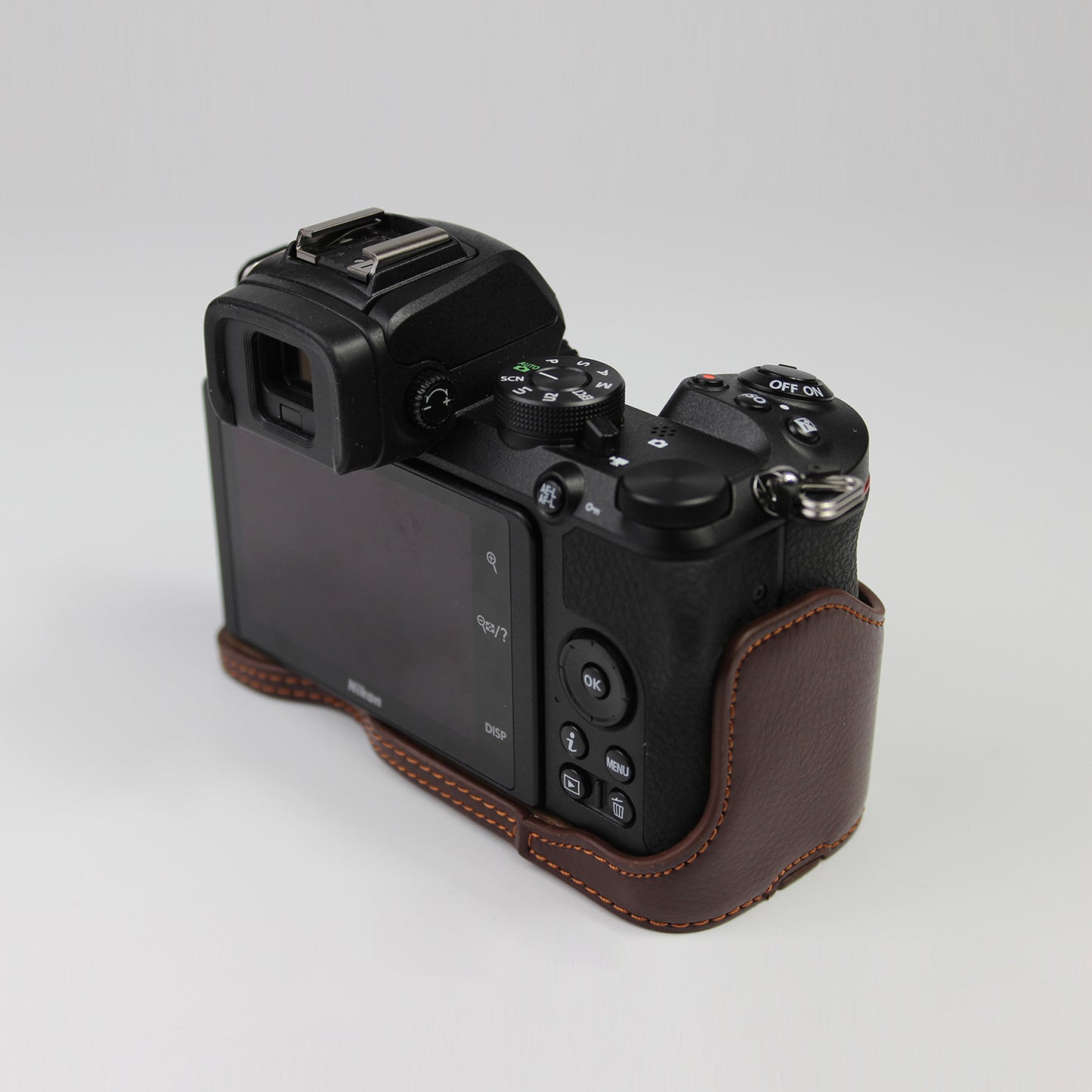 Genuine Leather Half Bottom Camera Protective Case Bag for Nikon Z50 / Z30 - Coffee