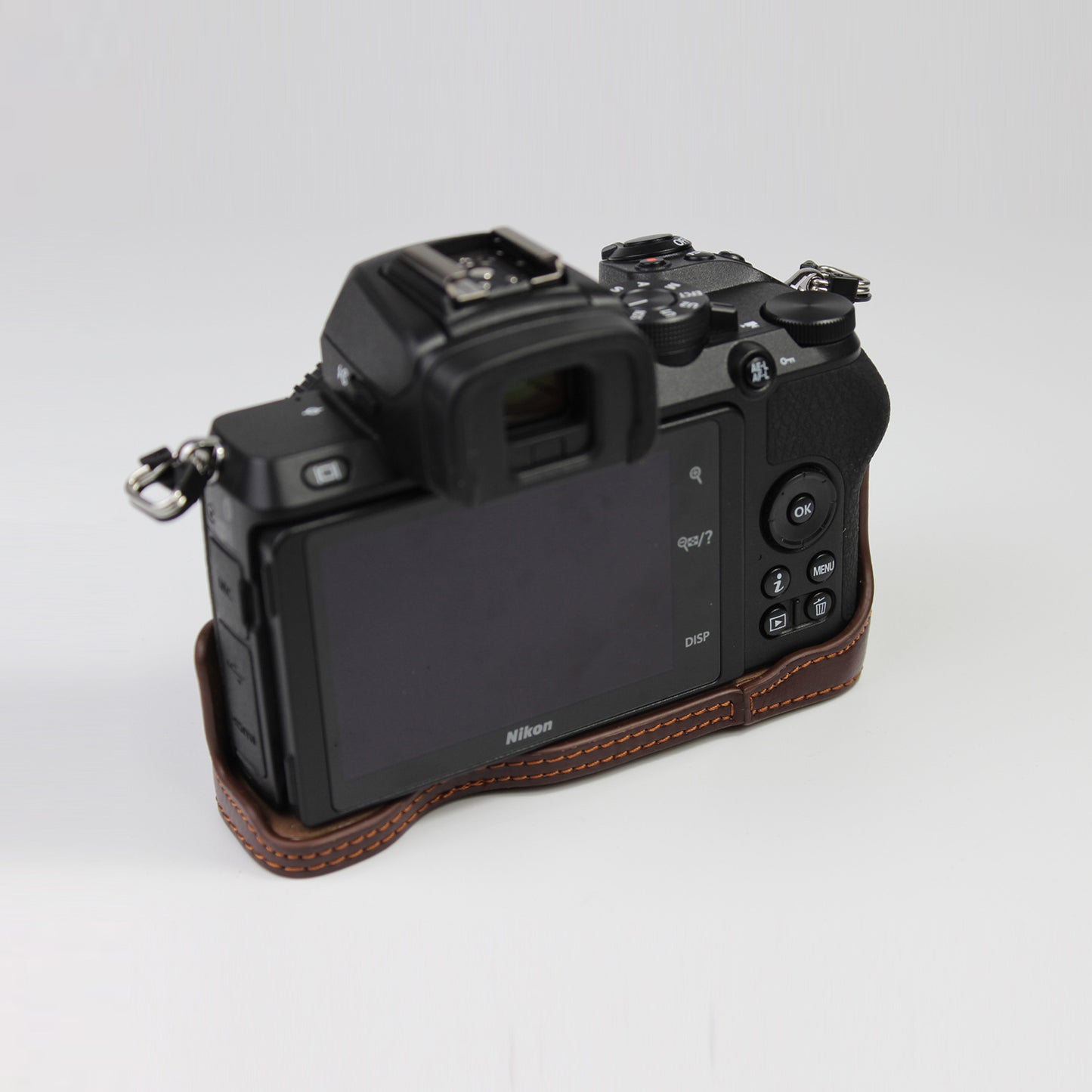 Genuine Leather Half Bottom Camera Protective Case Bag for Nikon Z50 / Z30 - Coffee