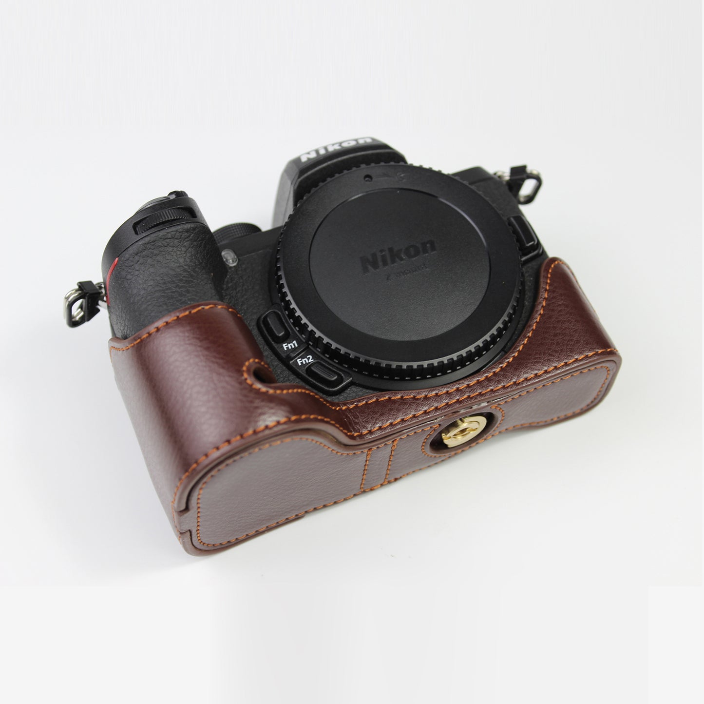 Genuine Leather Half Bottom Camera Protective Case Bag for Nikon Z50 / Z30 - Coffee