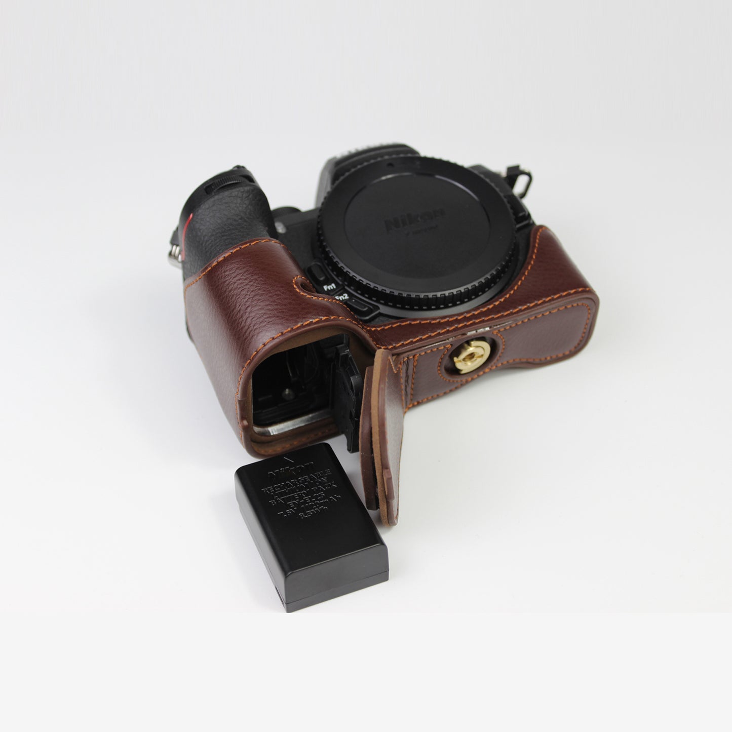 Genuine Leather Half Bottom Camera Protective Case Bag for Nikon Z50 / Z30 - Coffee