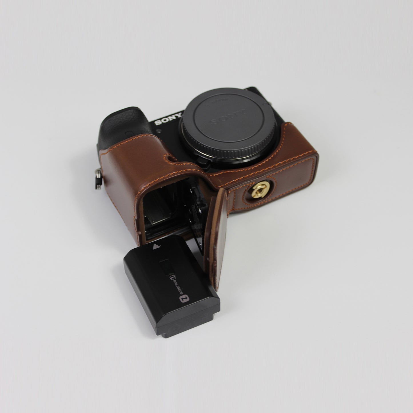 PU Leather Camera Protection Base Protection Semi-Case for Sony A6600 - Coffee