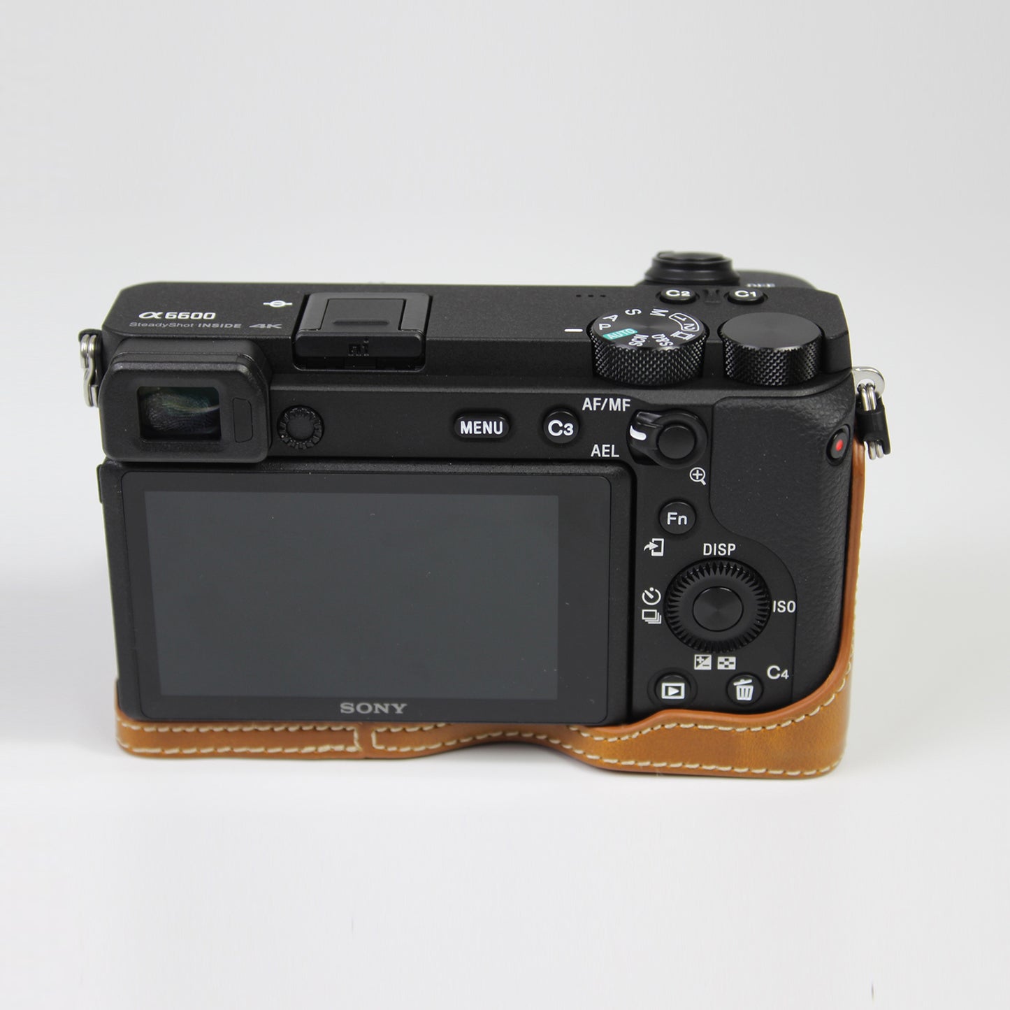 PU Leather Camera Protection Base Protection Semi-Case for Sony A6600 - Brown