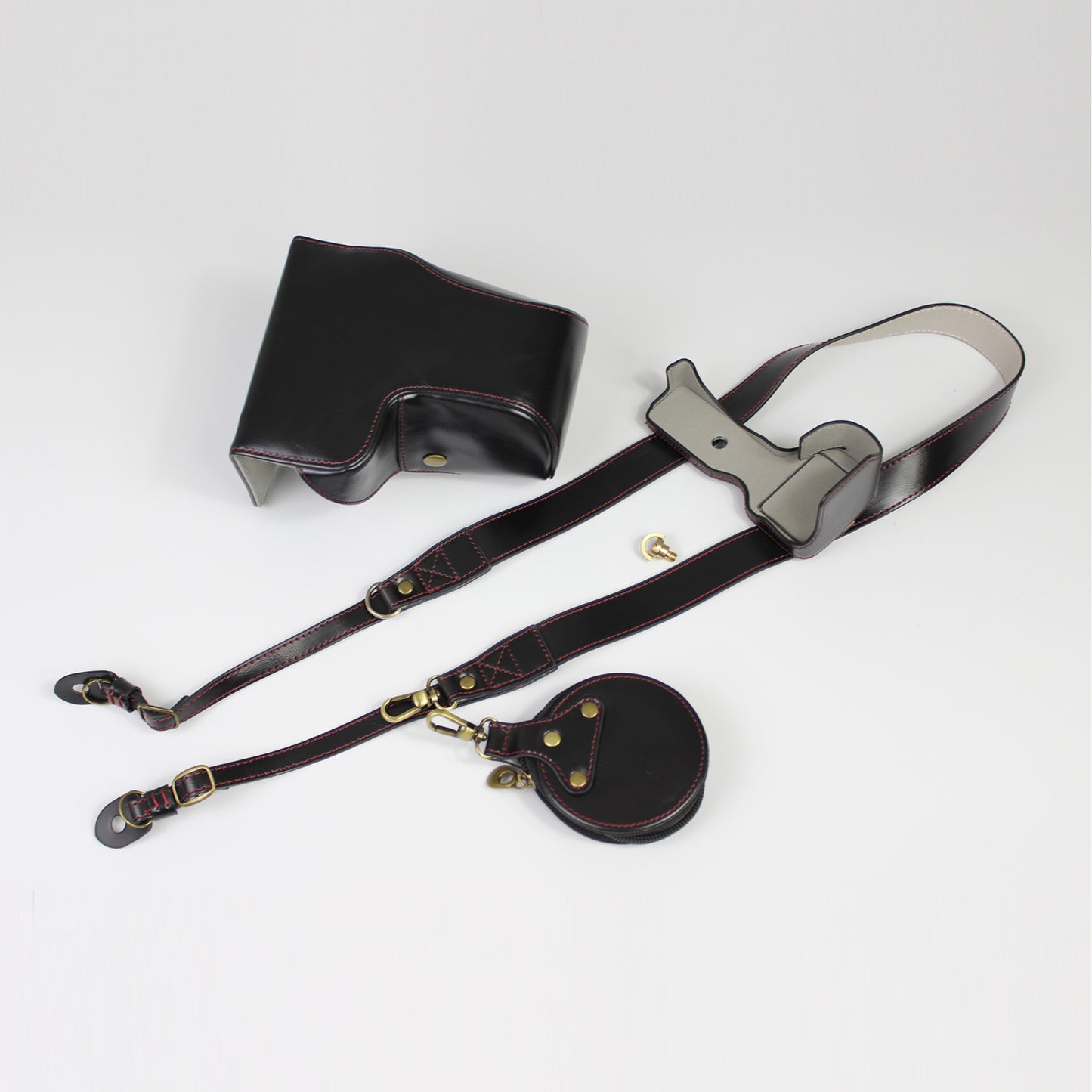 PU Leather Camera Case Bag with Shoulder Strap Lens Storage Cover for Sony Alpha A6600 - Black