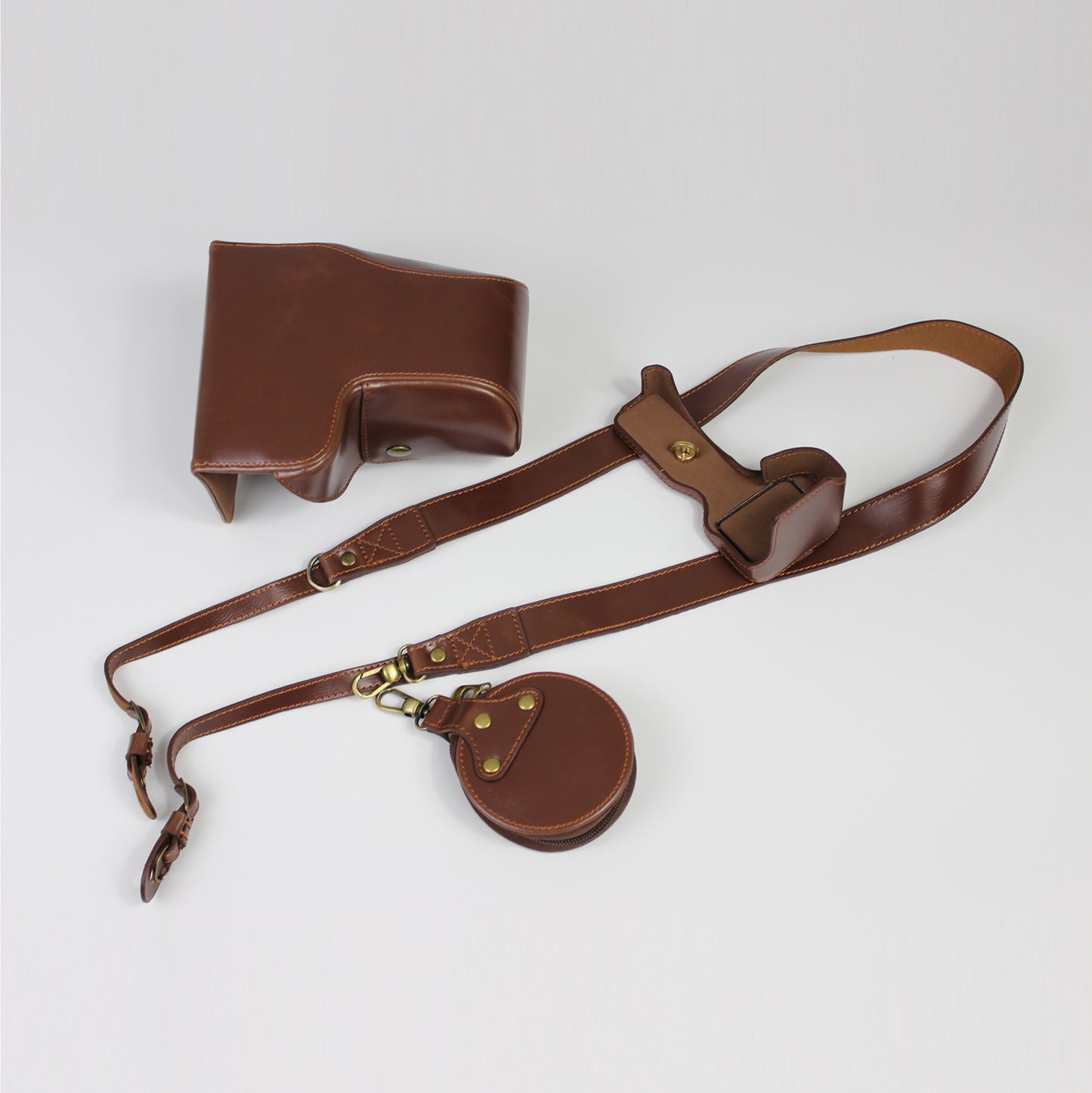 PU Leather Camera Case Bag with Shoulder Strap Lens Storage Cover for Sony Alpha A6600 - Coffee