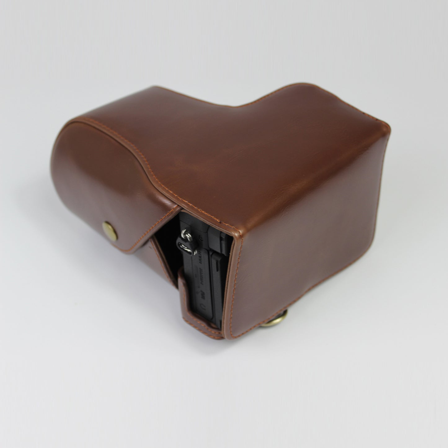 PU Leather Camera Case Bag with Shoulder Strap Lens Storage Cover for Sony Alpha A6600 - Coffee