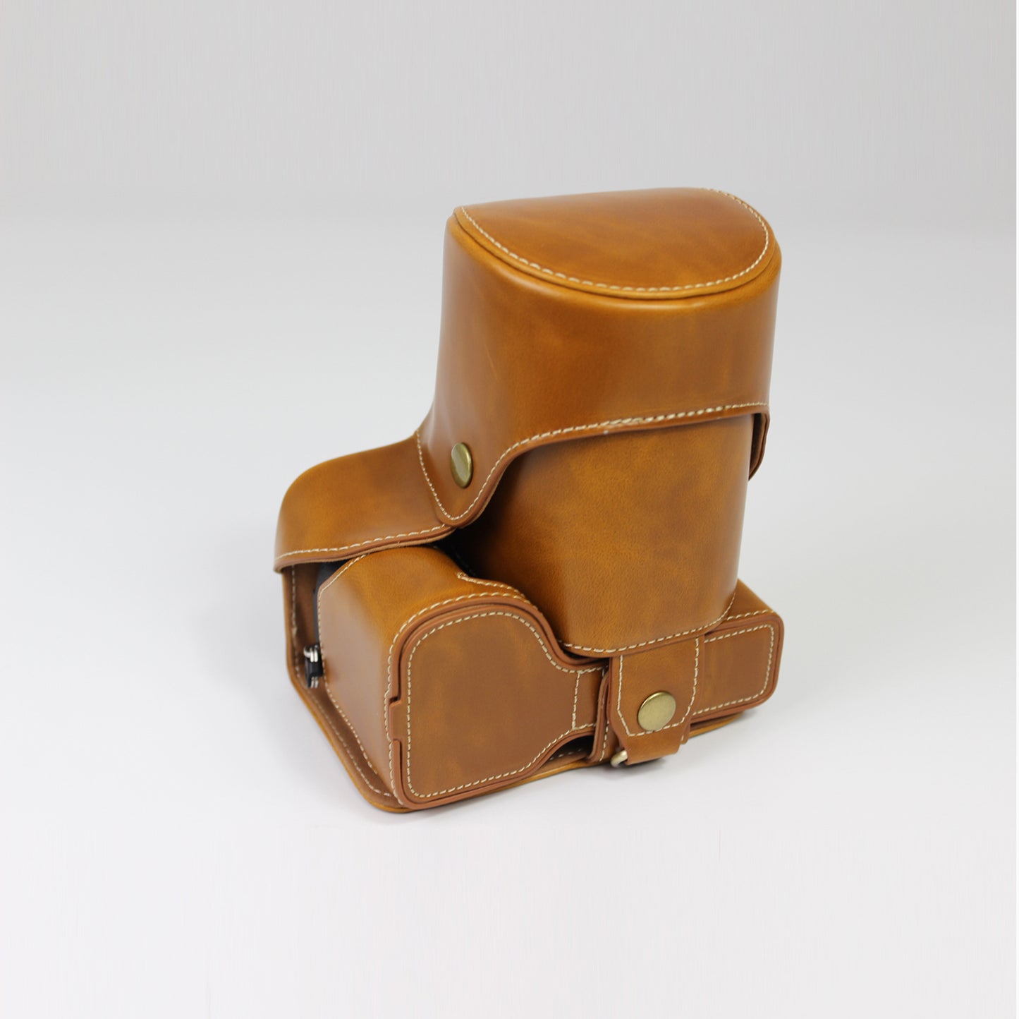 PU Leather Camera Case Bag with Shoulder Strap Lens Storage Cover for Sony Alpha A6600 - Brown