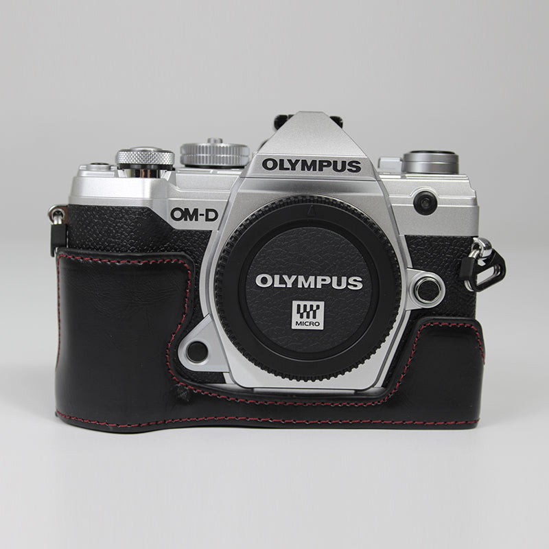 Half Camera PU Leather Protective Shell for Olympus E-M5 Mark III - Black