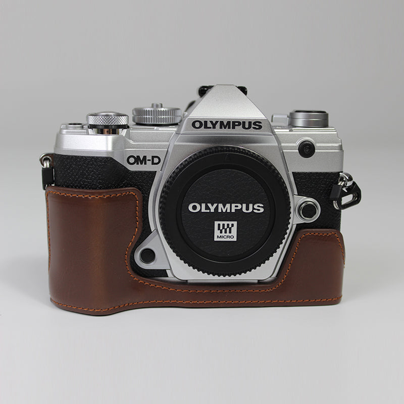Half Camera PU Leather Protective Shell for Olympus E-M5 Mark III - Coffee