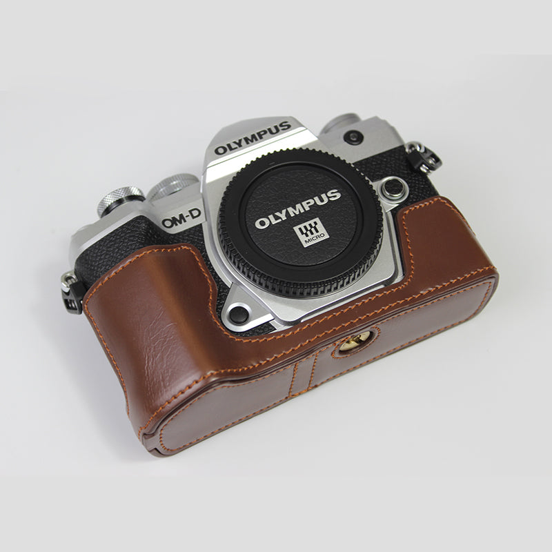 Half Camera PU Leather Protective Shell for Olympus E-M5 Mark III - Coffee