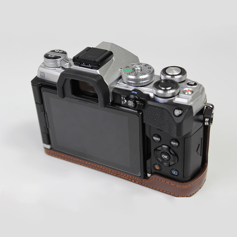 Half Camera PU Leather Protective Shell for Olympus E-M5 Mark III - Coffee
