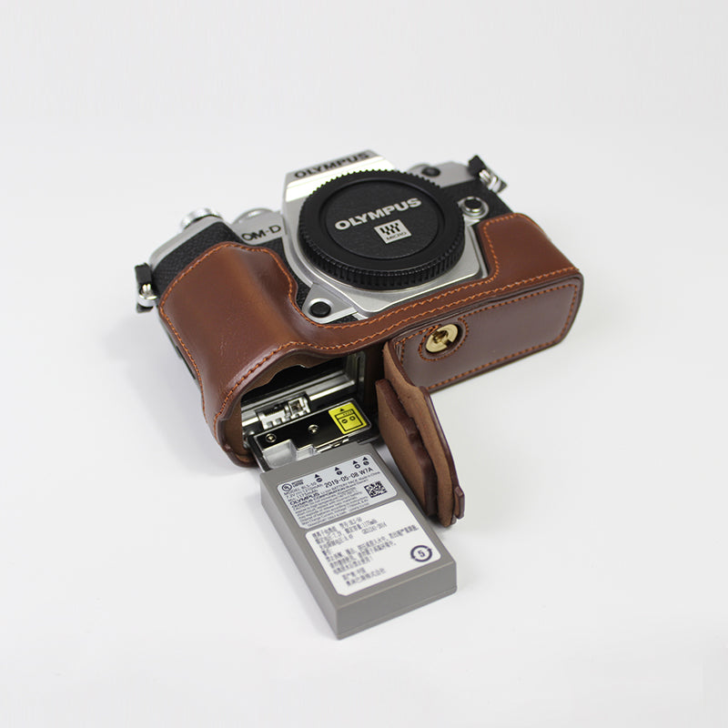 Half Camera PU Leather Protective Shell for Olympus E-M5 Mark III - Coffee